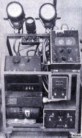 Control and indicators of an old radar unit installed at a weather station.