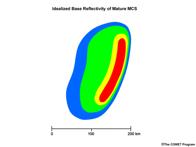 Idealized appearance of an MCS thunderstorm on radar reflectivity.
