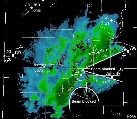 Radar image showing beam blockage